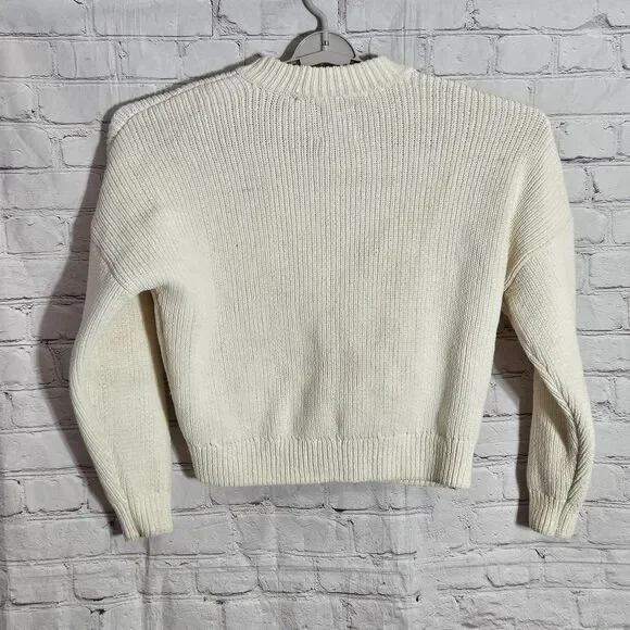 Abercrombie & Fitch Sweater Womens Medium White Crewneck Ribbed Pullover Knit - Picture 2 of 6